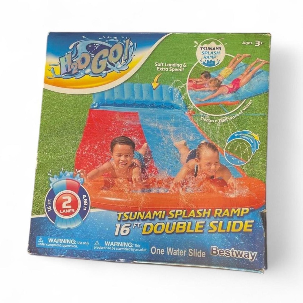 Water Toy Double Slip & Slide H2O Go Tsunami Splash Ramp 16ft